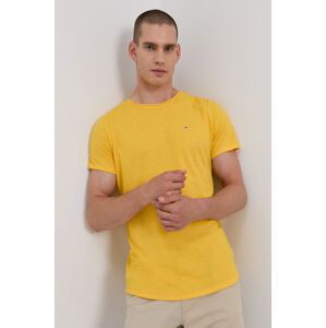 Tričko Tommy Jeans pánské, žlutá barva, hladké