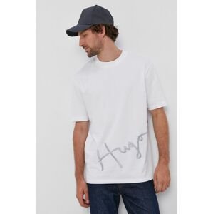 Bavlněné tričko Hugo bílá barva, hladké