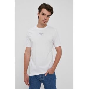 Bavlněné tričko Hugo bílá barva, s aplikací
