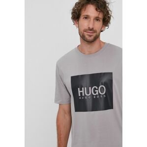 Bavlněné tričko Hugo šedá barva, s potiskem