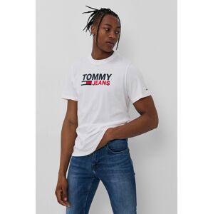 Bavlněné tričko Tommy Jeans bílá barva, s potiskem