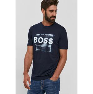 Bavlněné tričko Boss Casual tmavomodrá barva, s potiskem