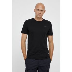 Bavlněné tričko 4F černá barva, hladké