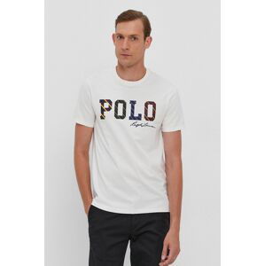 Bavlněné tričko Polo Ralph Lauren krémová barva, s potiskem