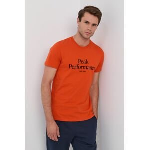 Bavlněné tričko Peak Performance oranžová barva, s potiskem