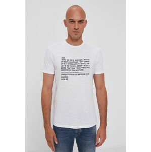 Bavlněné tričko Sisley bílá barva, s potiskem