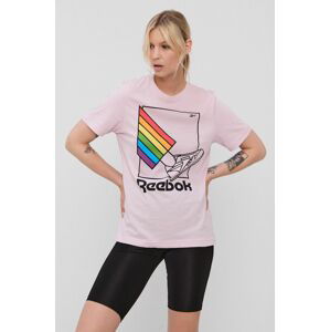 Bavlněné tričko Reebok H42549 růžová barva, s potiskem