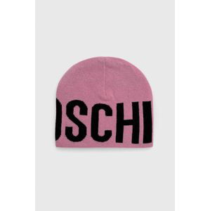 Čepice Moschino růžová barva, z tenké pleteniny, vlněná