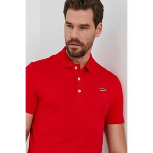 Bavlněné polo tričko Lacoste červená barva, hladké