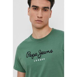 Bavlněné tričko Pepe Jeans zelená barva, s potiskem