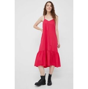 Bavlněné šaty Sisley růžová barva, midi
