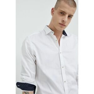 Bavlněné tričko Premium by Jack&Jones bílá barva, slim, s italským límcem