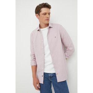Bavlněné tričko Tommy Hilfiger růžová barva, slim, s klasickým límcem
