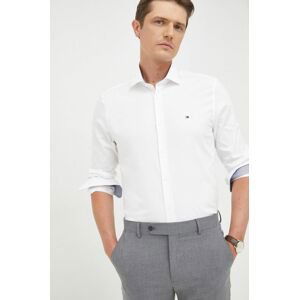 Bavlněné tričko Tommy Hilfiger bílá barva, slim, s italským límcem