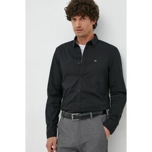 Košile Calvin Klein pánská, černá barva, slim, s klasickým límcem