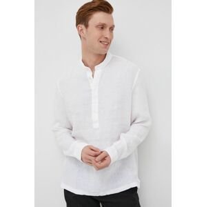 Plátěná košile Marc O'Polo pánská, bílá barva, regular, se stojáčkem