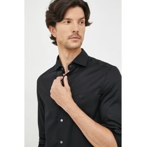 Bavlněné tričko Emporio Armani černá barva, regular, s klasickým límcem