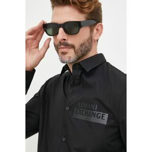 Bavlněné tričko Armani Exchange černá barva, regular, s klasickým límcem