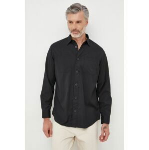 Košile se směsi vlny Armani Exchange pánská, černá barva, relaxed, s klasickým límcem
