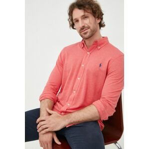Bavlněné tričko Polo Ralph Lauren červená barva, regular, s límečkem button-down