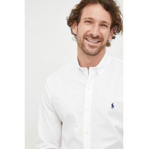 Košile Polo Ralph Lauren pánská, bílá barva, slim, s límečkem button-down