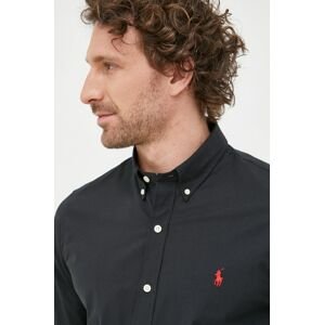 Košile Polo Ralph Lauren pánská, černá barva, slim, s límečkem button-down