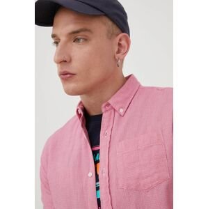 Bavlněné tričko Superdry růžová barva, regular, s límečkem button-down