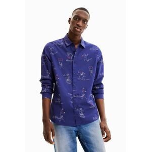 Bavlněné tričko Desigual tyrkysová barva, regular, s klasickým límcem