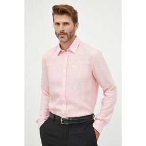 Košile BOSS pánská, růžová barva, slim, s klasickým límcem