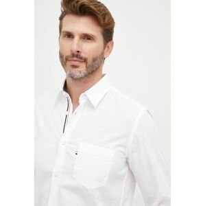 Bavlněné tričko BOSS bílá barva, slim, s klasickým límcem