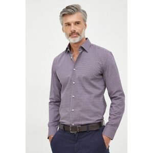 Košile BOSS pánská, fialová barva, slim, s klasickým límcem