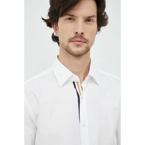 Bavlněné tričko BOSS bílá barva, regular, s klasickým límcem