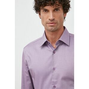 Košile BOSS pánská, fialová barva, slim, s klasickým límcem
