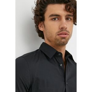 Košile Sisley pánská, černá barva, slim, s klasickým límcem