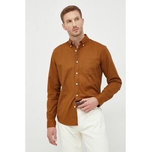 Košile GAP pánská, hnědá barva, regular, s límečkem button-down