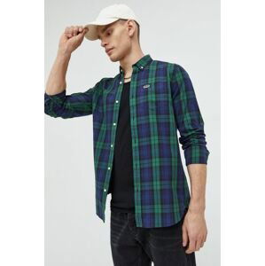 Bavlněné tričko Superdry zelená barva, regular, s límečkem button-down