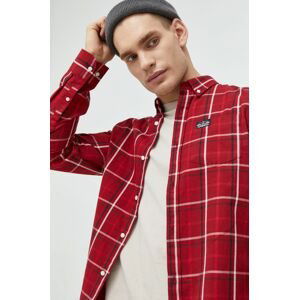 Bavlněné tričko Superdry červená barva, regular, s límečkem button-down