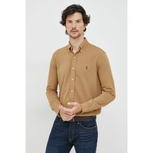 Košile Polo Ralph Lauren béžová barva, regular, s límečkem button-down