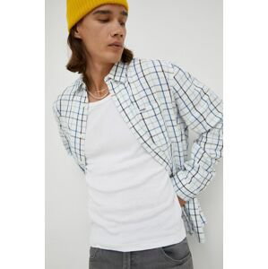 Bavlněné tričko Wrangler bílá barva, regular, s klasickým límcem