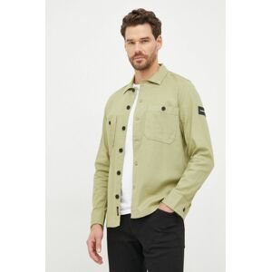 Košile ze směsi lnu Calvin Klein pánská, zelená barva, regular, s klasickým límcem