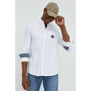 Bavlněné tričko Tommy Jeans bílá barva, regular, s límečkem button-down