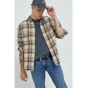 Košile Abercrombie & Fitch pánská, hnědá barva, regular, s límečkem button-down