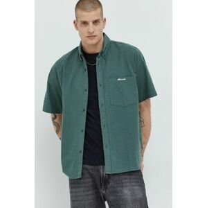 Košile Abercrombie & Fitch pánská, zelená barva, relaxed, s límečkem button-down
