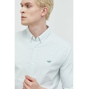 Košile Hollister Co. pánská, zelená barva, slim, s límečkem button-down