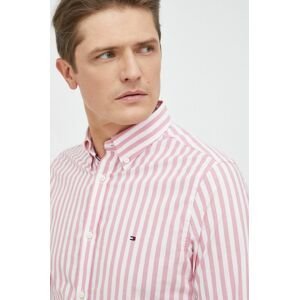 Košile Tommy Hilfiger pánská, růžová barva, slim, s límečkem button-down