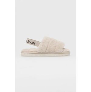 Pantofle Calvin Klein Jeans Home Slipper Fakefur Elastic béžová barva