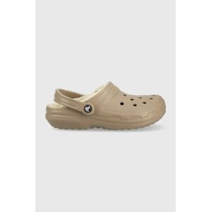 Pantofle Crocs Classic Lined Clog hnědá barva, 203591.2YB-MSHR.BONE