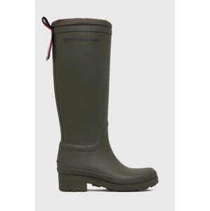 Holínky Tommy Hilfiger Th Overknee Rainboot dámské, zelená barva,