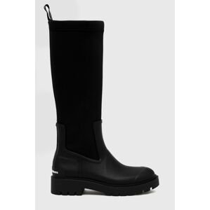 Kozačky Calvin Klein Jeans High Rainboot Neoprene dámské, černá barva, na plochém podpatku