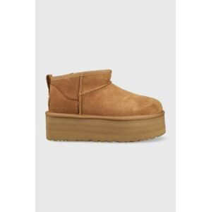 Semišové sněhule UGG W Classic Ultra Mini Platform , hnědá barva